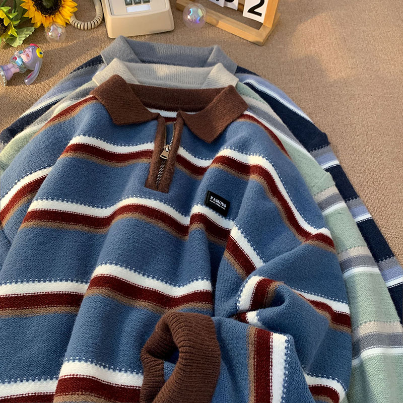 Street Fashion In Japan - Japan Men's Y2K Knitted Warm Polo