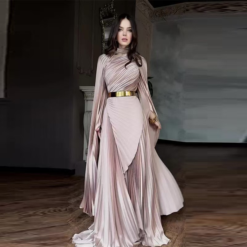 Guangzhou Street Fashion - Fashion Gradient Printed Fold Evening Dress