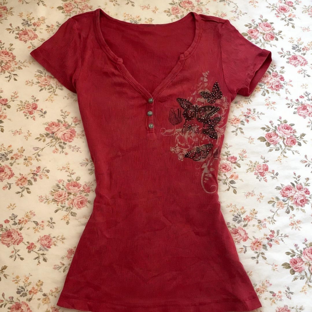 Asian Street Fashion Girls - Harajuku Asian Culture Button V-neck Flower