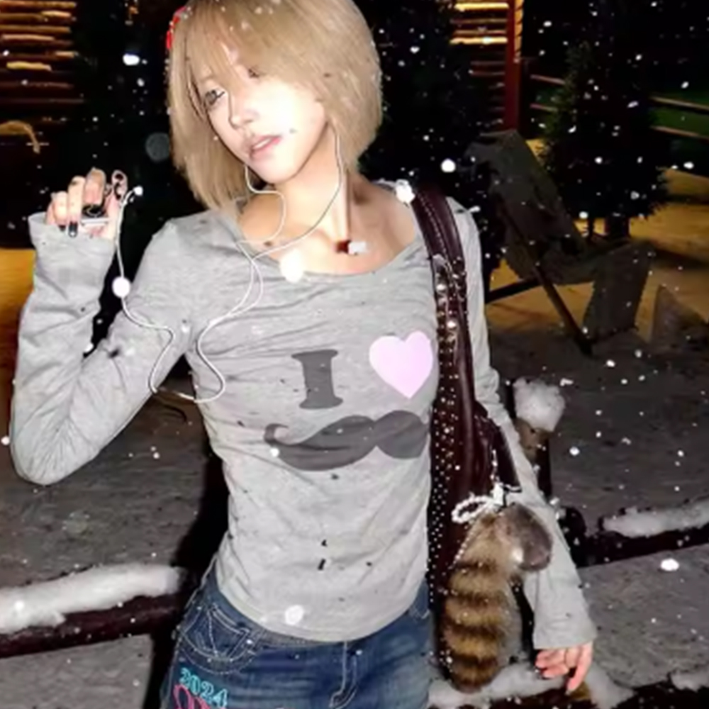 Japanese Y2K Beard Print T-Shi - đánh giá và giá Street Fashion In Japan