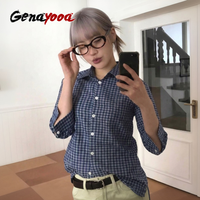 Genayooa Y2k Plaid Shirt Women - đánh giá và giá Street Fashion In Japan