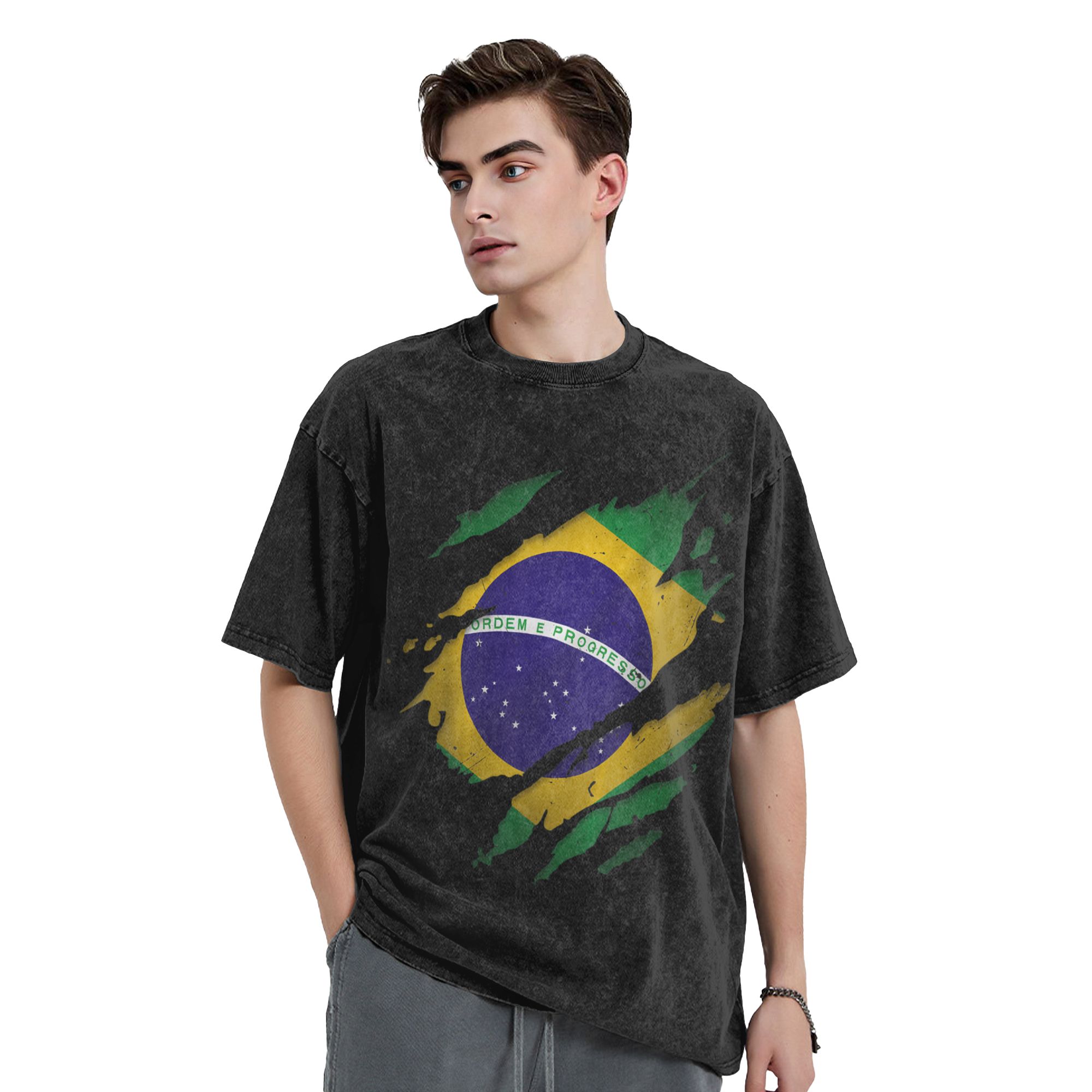 Brazil Brazilian Flag Washed T - đánh giá và giá Street Fashion Brazil